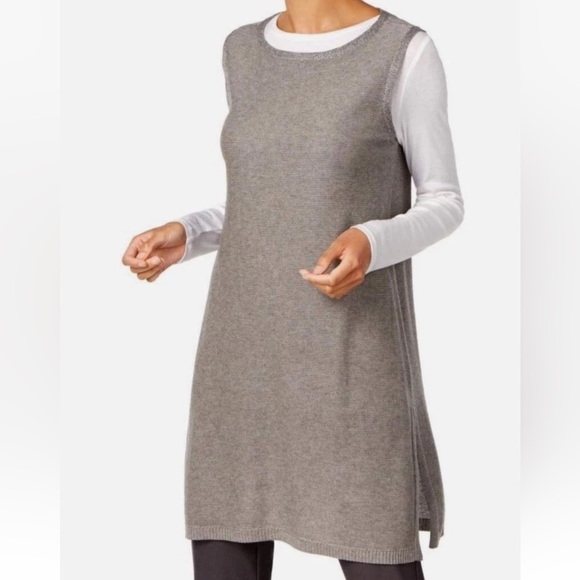 Eileen Fisher Petite Ash Grey Tunic Dress Tencel Merino Wool SZ *PP Minimalist - Picture 8 of 9